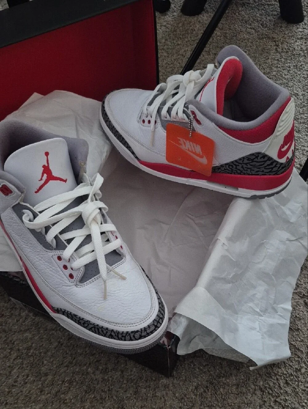 Air Jordan 3 Retro White Fire Red Leather Sneakers